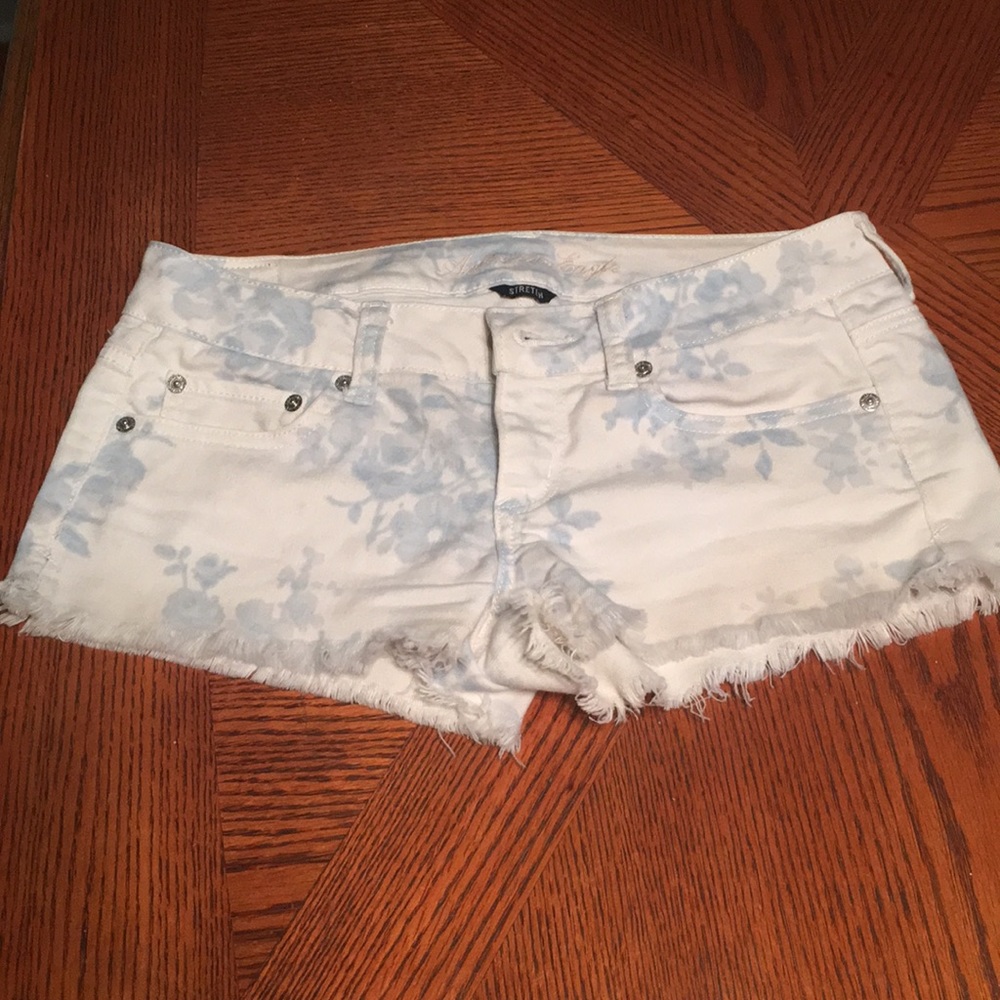 White and blue floral shorts